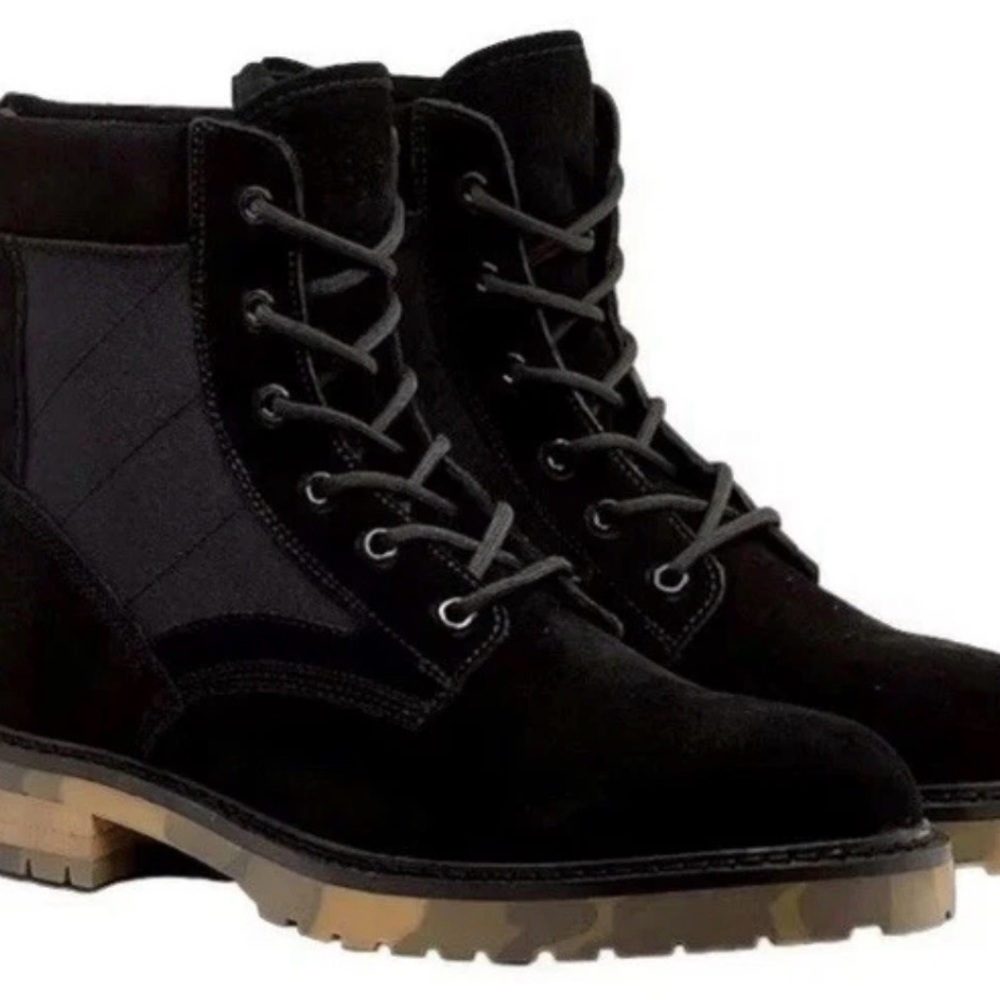 Saint Morta Men's Black Lace-Up Tactical Boots with Camouflage Lug Outsole